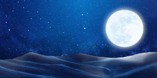 蓝色简约夜空月亮月亮展板背景